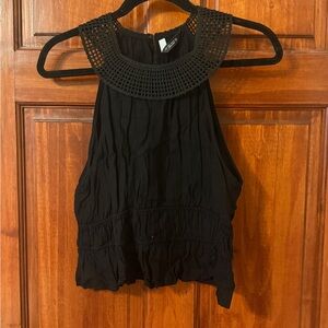 Zara Black Crochet-Neck Halter Tank